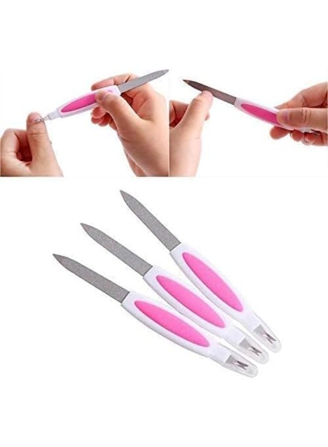 مبرد اظافر احترافي 2 في 1 - من الستانلس ستيل للمانيكير والباديكير و وقص الاظافر (مجموعة من 3 قطع) احجام مختلفة - Image 1